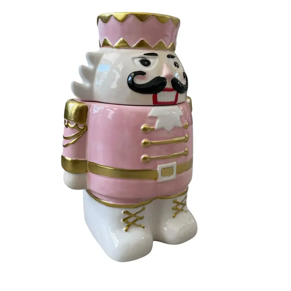 NEIMAN MARCUS Pink Nutcracker Cookie Jar In Holiday Gift Box NEW